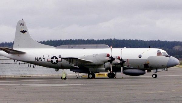 An U.S. Navy EP-3E Aries II electronic spy turborprop airplane from VQ-1 Squadron sits on the tarmac at Ault Field at Naval Air Station Whidbey Island in Oak Harbor, Washington April 13, 2001. 